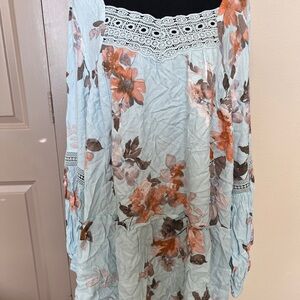 ODDY Floral blouse - Light Blue and orange